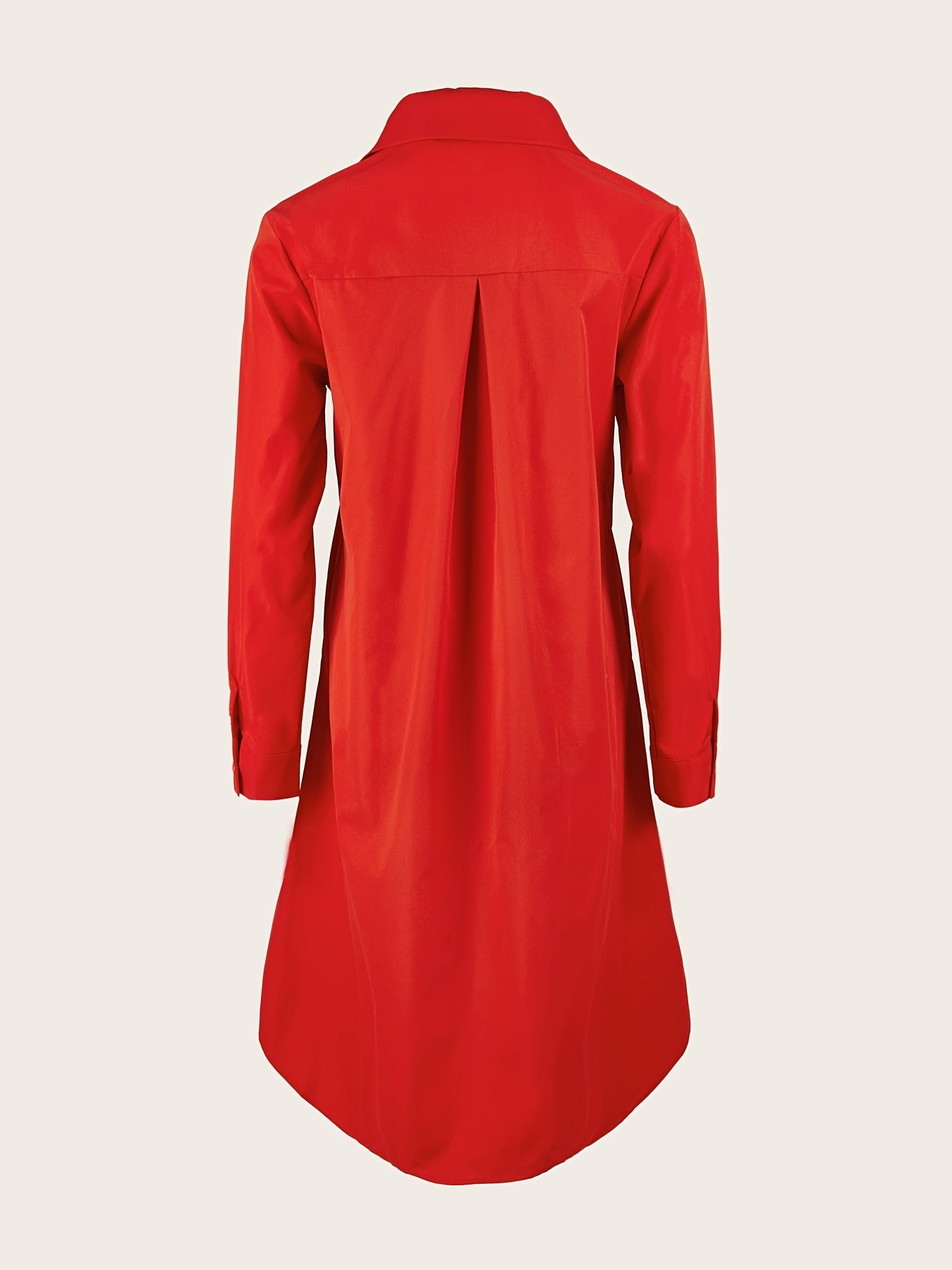 Solid Pocket Dress Long Sleeves V neck Mid length Dress
