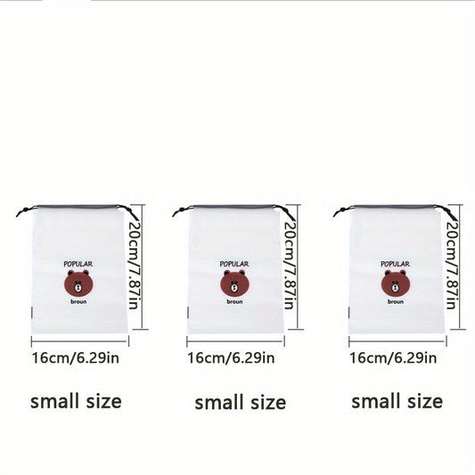 3 Pcs Bear Print Drawstring Storage Pouch Lightweight Shoes Bag