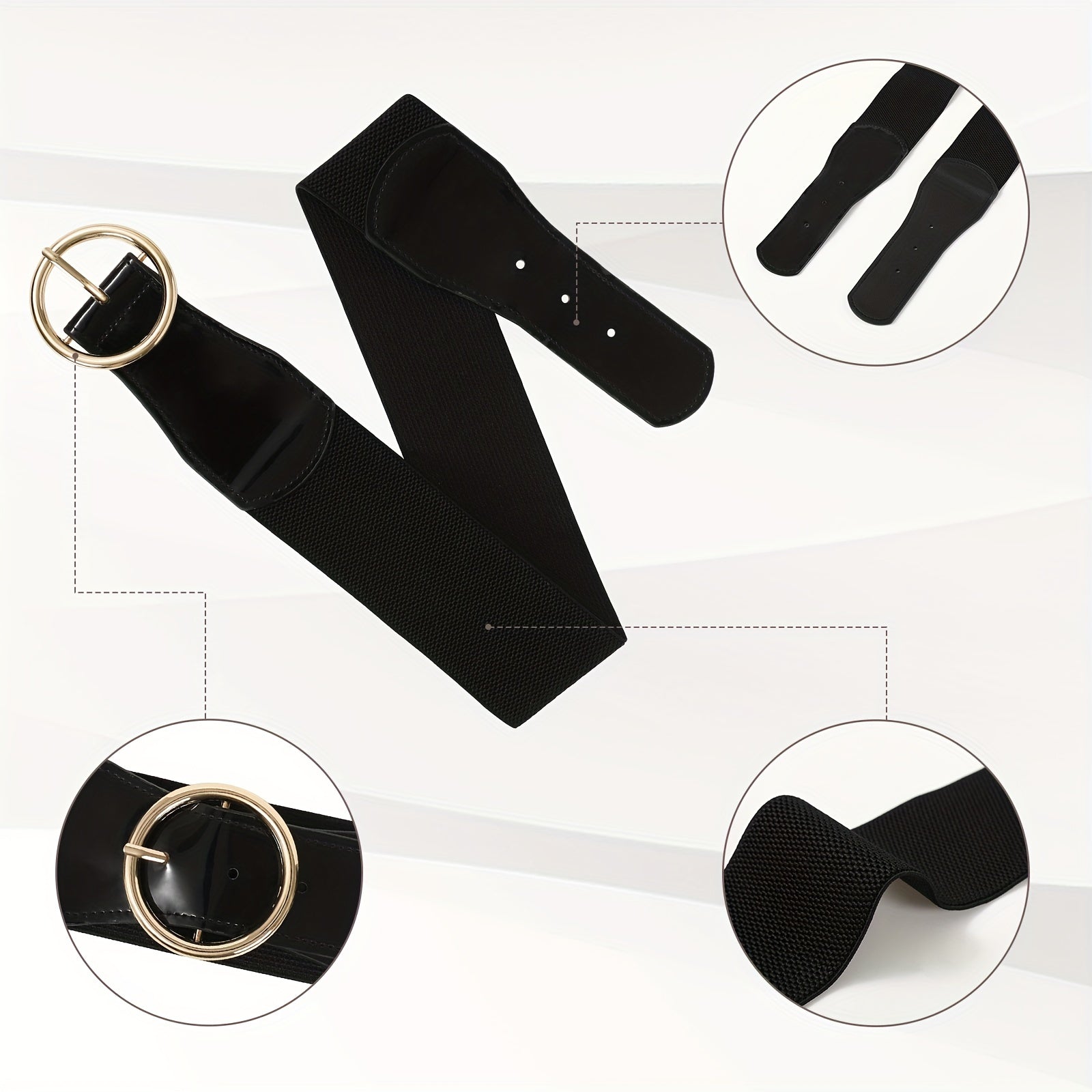 Wide PU Belt with Round Buckle Elastic Waistband