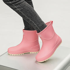 Women's Waterproof Non-slip Rain Boots Medium Tube Solid Color
