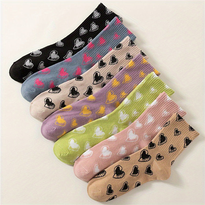 7 Pairs Heart Pattern Socks Women's Stockings