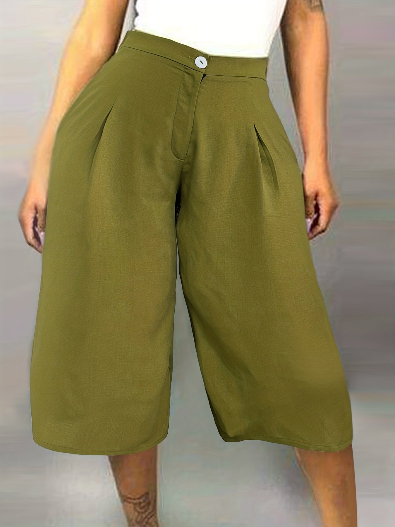  Women's Loose Wide Leg Button Fly High Waist Pants