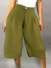  Women's Loose Wide Leg Button Fly High Waist Pants