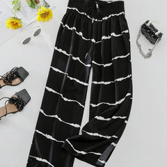  Women's Stripe Print High Rise Wide Leg Trousers