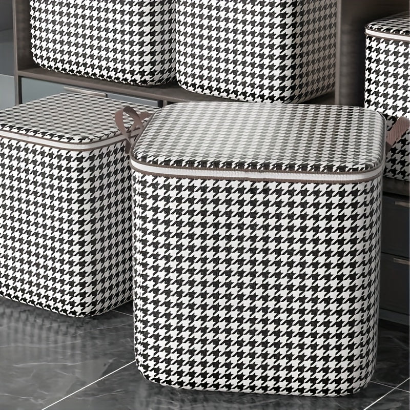 Large Capacity Houndstooth Storage Box Lightweight Zipper Container