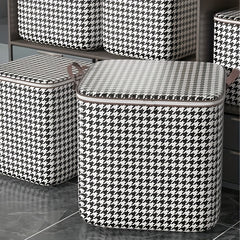 Large Capacity Houndstooth Storage Box Lightweight Zipper Container