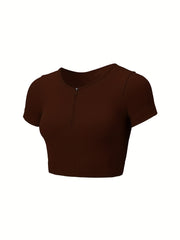 Seamless Sports Yoga Crop Tee Half Zipper Solid Activewear