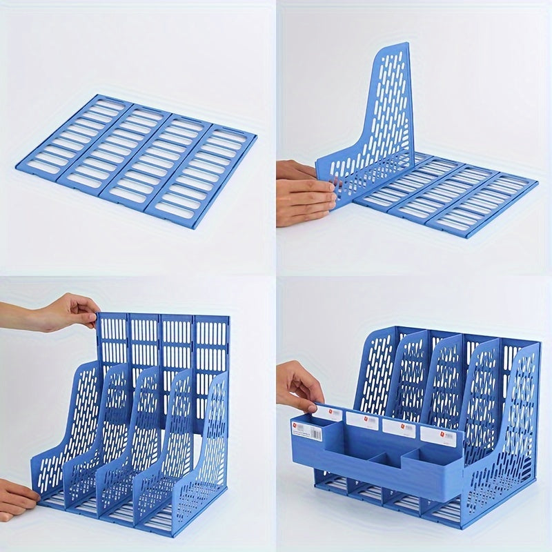 Thickened Quadruple File Holder Storage Box w/ Pen Holder & Frame