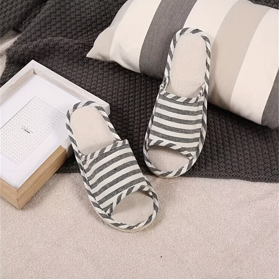 Men's Linen Striped Slides Lightweight Slippers for Indoor Outdoor Beach