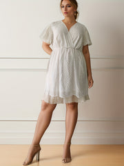 Romantic Dress Women's Plus Mesh Surplice Neck Mini Dress