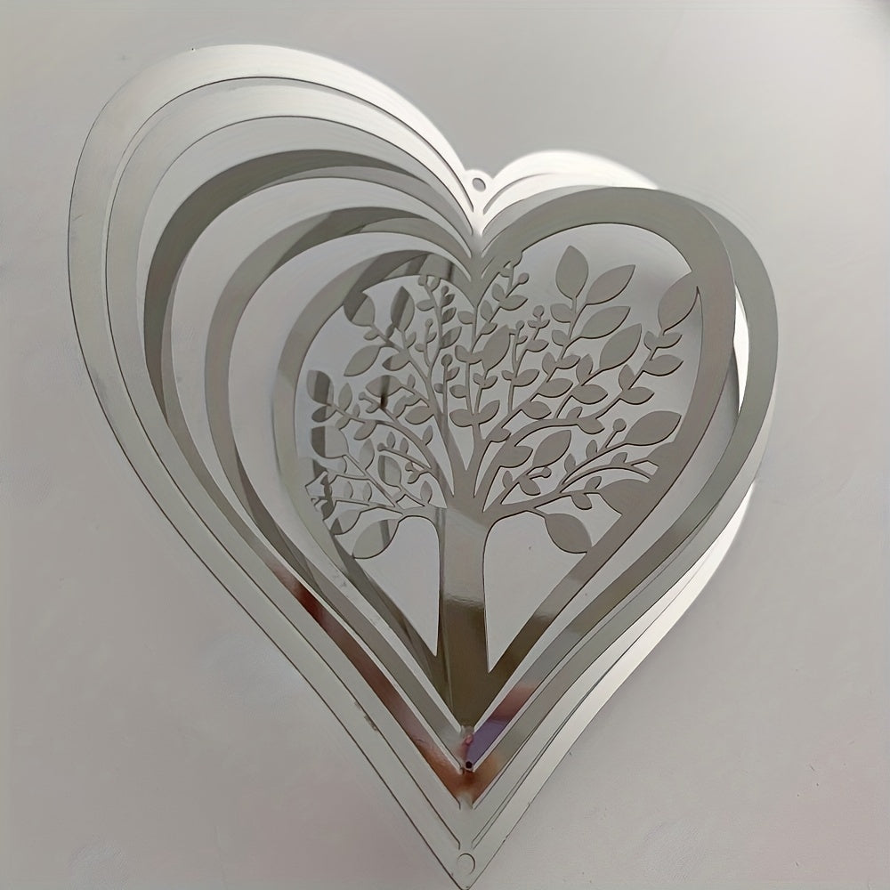 Heart Tree Of Life Wind Spinner Stainless Steel Hanging Decor