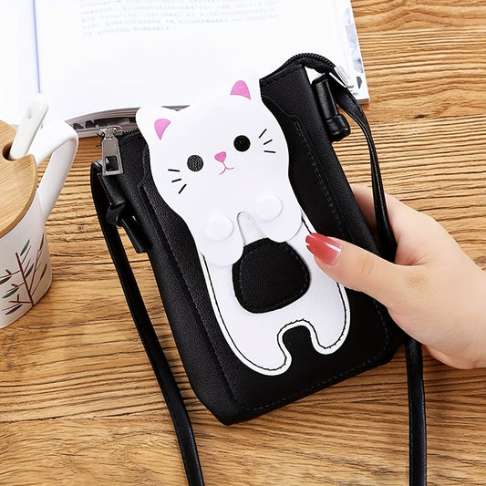 Cartoon Cat PU Leather Crossbody Bag Mini Coin Purse for Girls