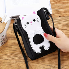 Cartoon Cat PU Leather Crossbody Bag Mini Coin Purse for Girls