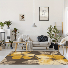 Yellow Large Pattern Area Carpet Machine Washable Non Slip Floor Mat