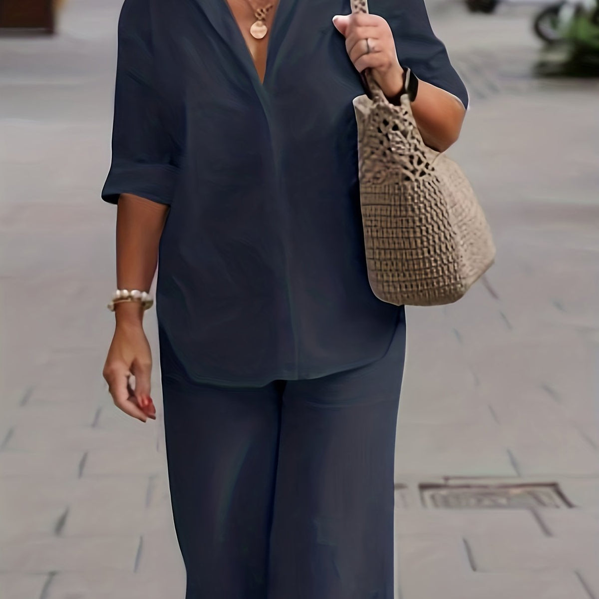  Solid T Shirt & Wide Leg Pants Two Piece Set