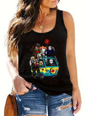  Halloween Tank Top Women's Plus Horror Cartoon Figure Print Tank Top