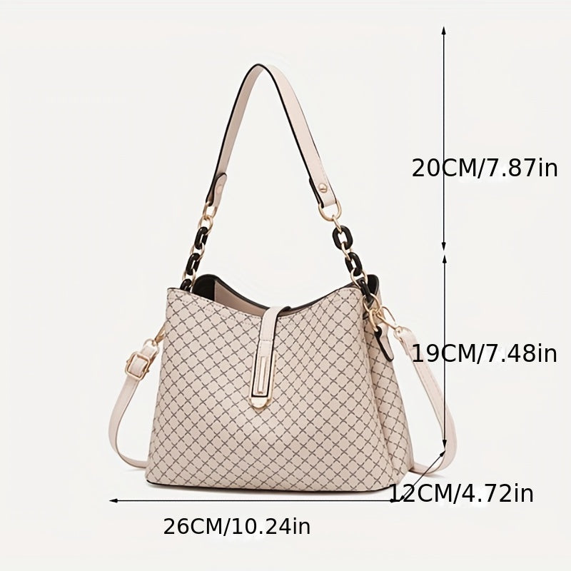 Vintage Geometric Print Crossbody Bag Retro PU Leather Shoulder Bag