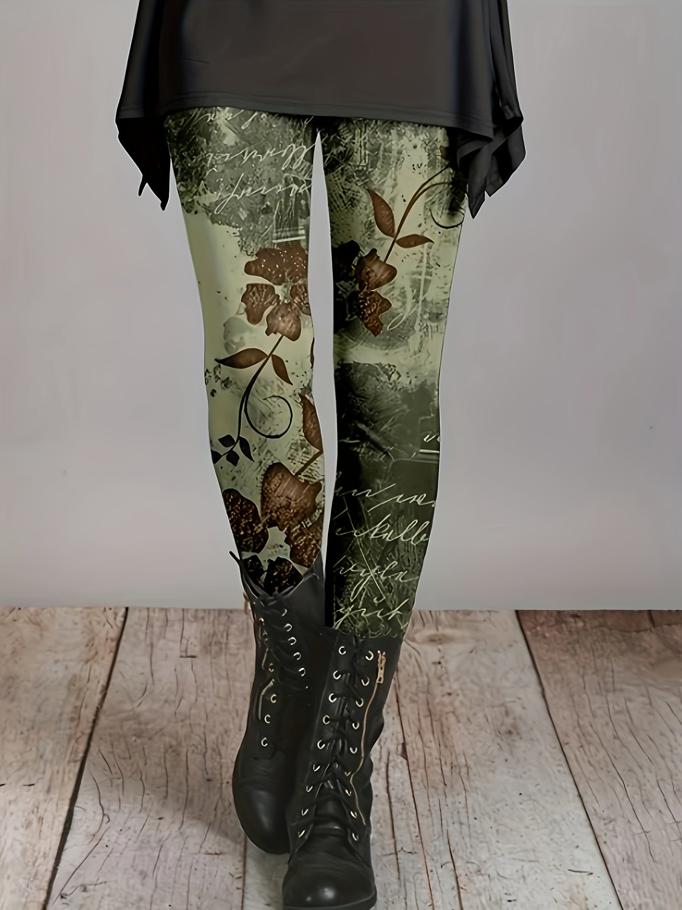 Boho Plus Size Leggings High Rise Allover Print Medium Stretch