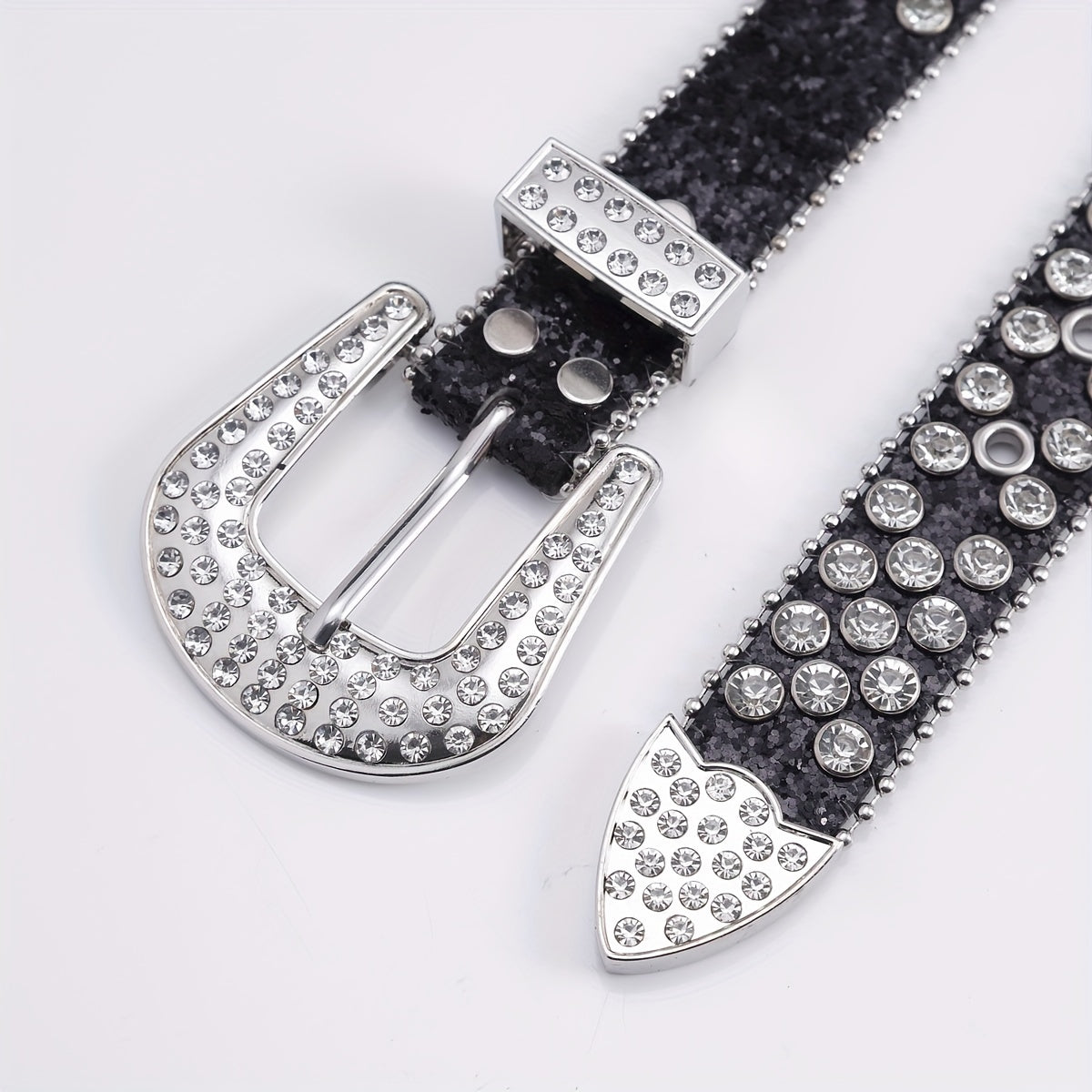 Glam Rhinestone Leather Belt Hip Hop Style