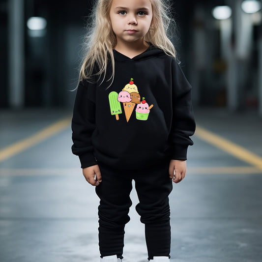 OERYUI Cartoon Ice Cream Print Hooded Pullover Pants Set For Sports Spring Fall