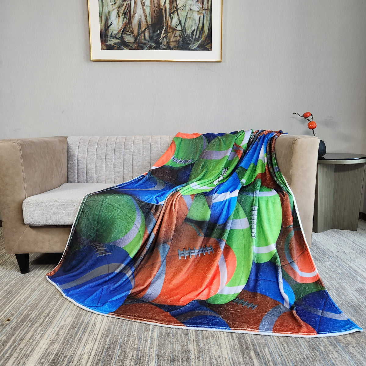 Warm Flannel Blanket with 3D Football Print