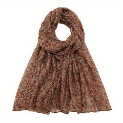 Dark Leaf Print Voile Scarf Boho Vintage Shawl Head Wrap