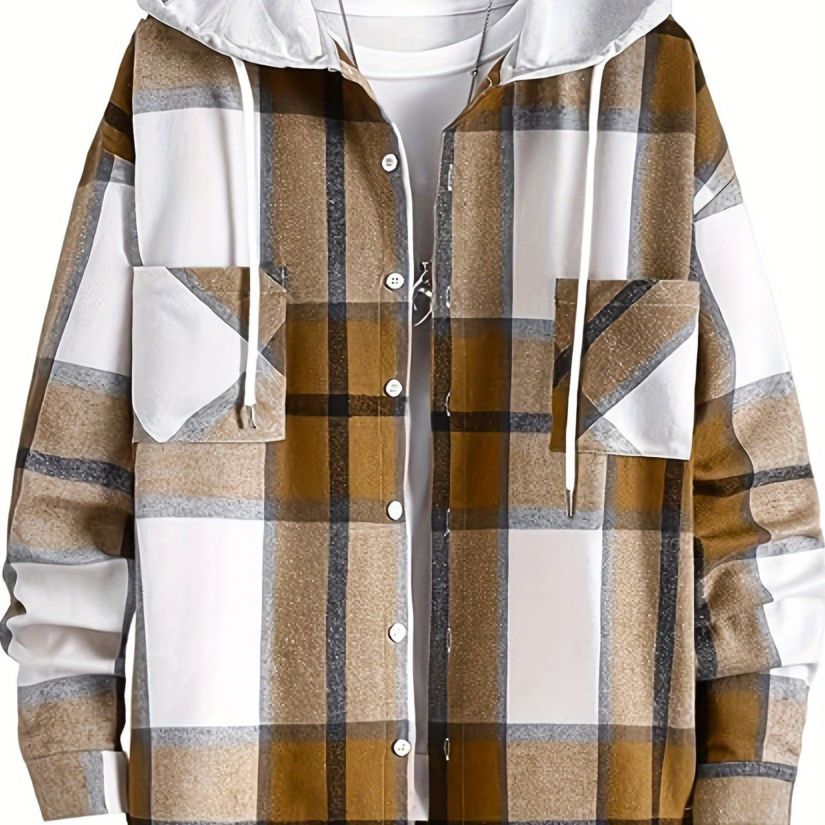 Men's Plaid Hooded Jacket Button Down Shirt