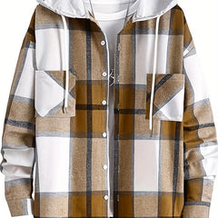 Men's Plaid Hooded Jacket Button Down Shirt