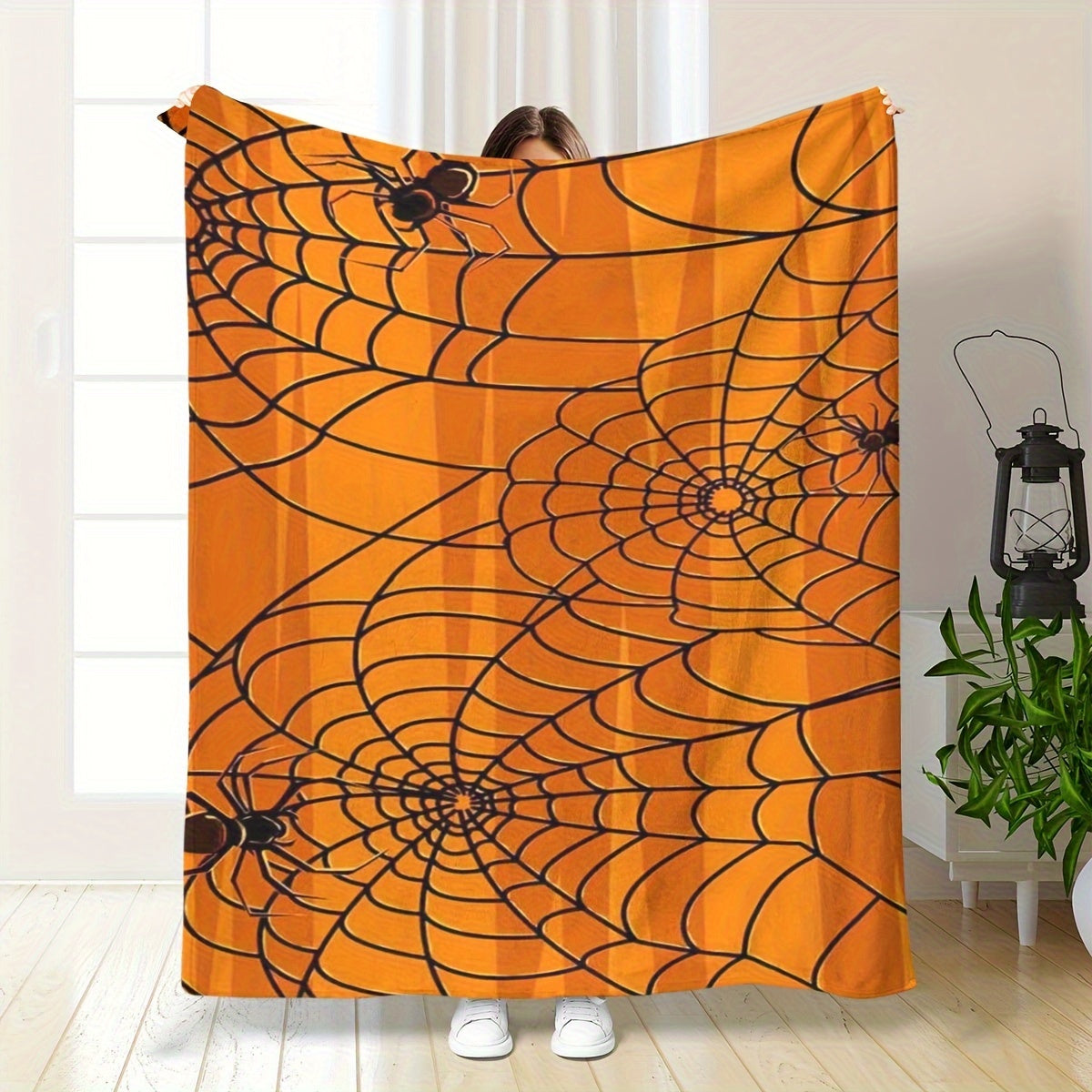 Orange Spider Web Printed Blanket for Home & Outdoor Use