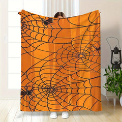 Orange Spider Web Printed Blanket for Home & Outdoor Use