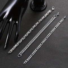 3pcs Silvery Stainless Steel Minimalist Cuban Chain Bracelet Set