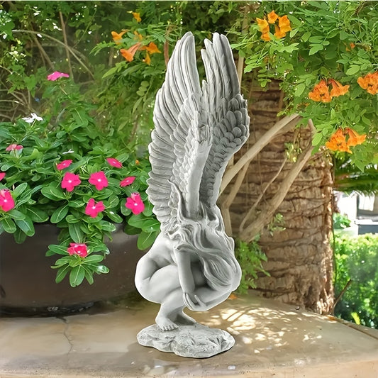 1pc Squat Shy Angel Resin Crafts Birthday And Bright Figurine Yard Decor