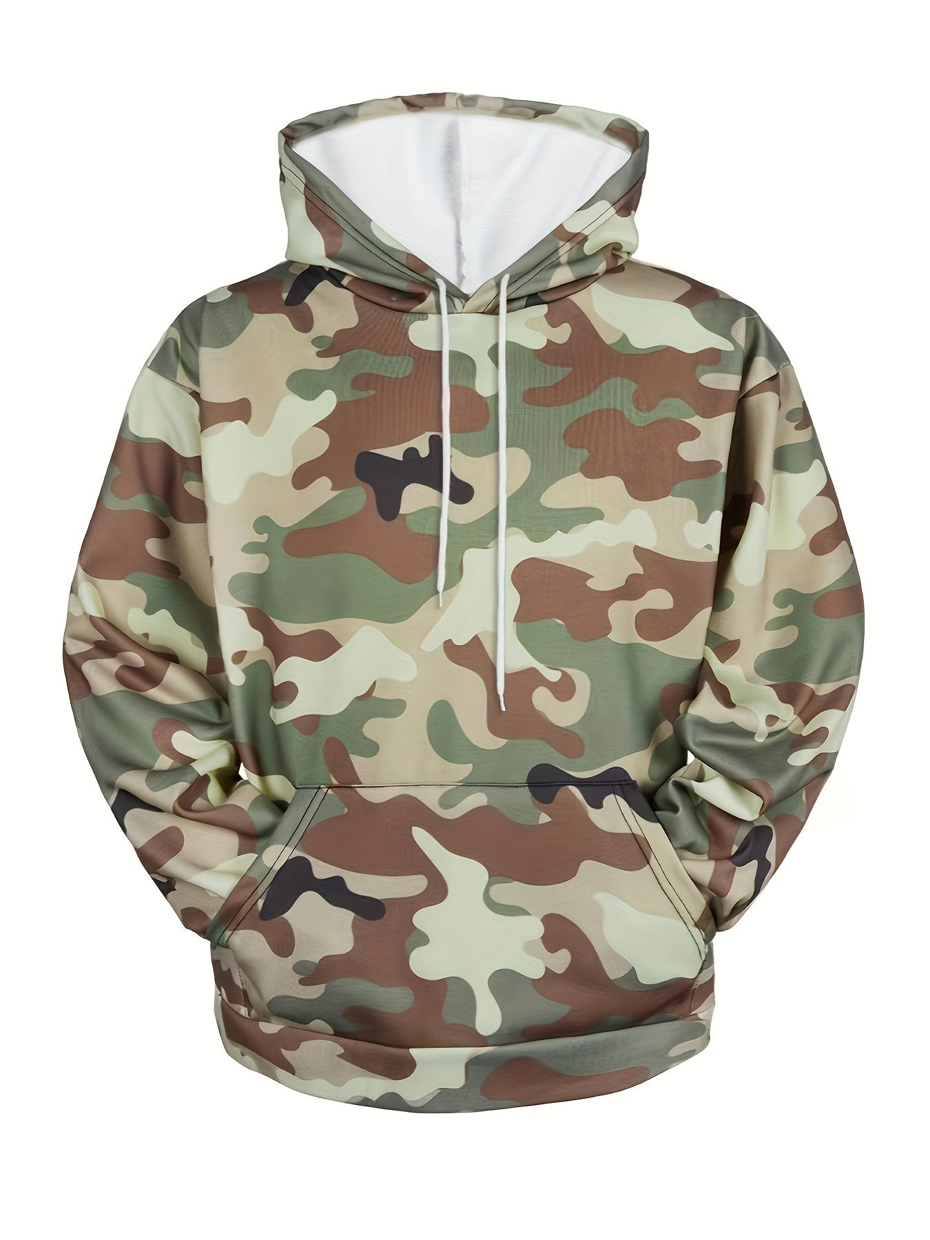 Camouflage Print Hoodie Men Graphic Sweatshirt Kangaroo Pocket Hooded Pullover