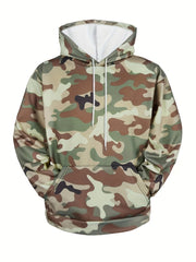 Camouflage Print Hoodie Men Graphic Sweatshirt Kangaroo Pocket Hooded Pullover