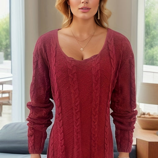  Casual Sweater Dress Women's Plus Solid Jacquard Long Sleeve