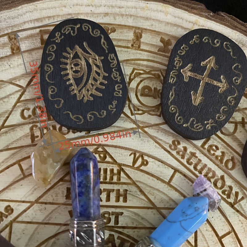 14pcs Wooden Runes Stone Set Engraved Rune Symbols for Divination