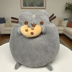 Fluffy Grey Cat Plush Toy Ultra Soft Stuffed Animal for Bed Sofa