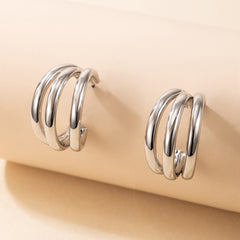Triple Hoop Earrings Chunky Tube Earrings For Women 1Pair