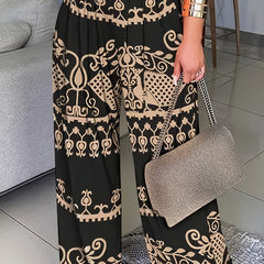  Tribal Print High Rise Wide Leg Trousers