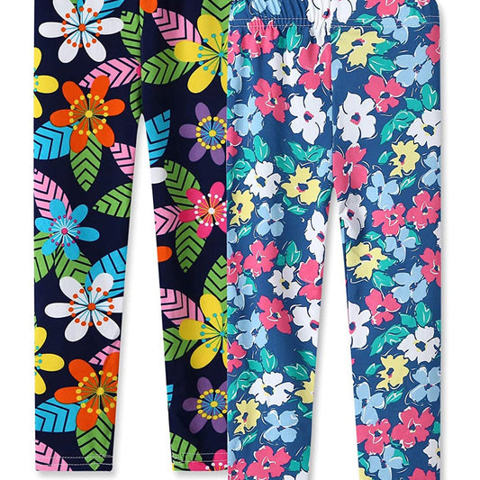 2pcs Girls Floral Print Leggings Comfortable Casual Pants Kids