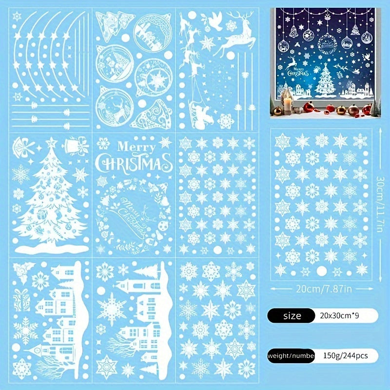 Christmas Window Stickers Elk Wreath Tree Decor