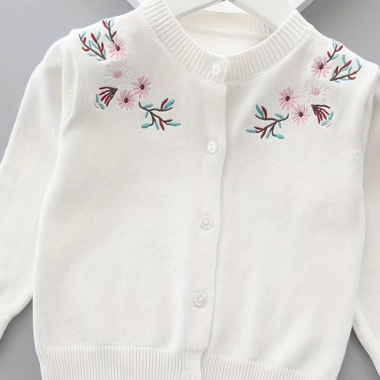 Floral Knitted Cardigan for Little Girls Spring Autumn Cotton Sweater Coat