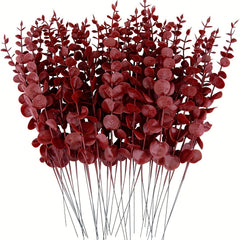 12pcs Red Eucalyptus Leaves for Events and Decor