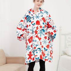  Fleece Snowflake & Bell Print Hooded Robe