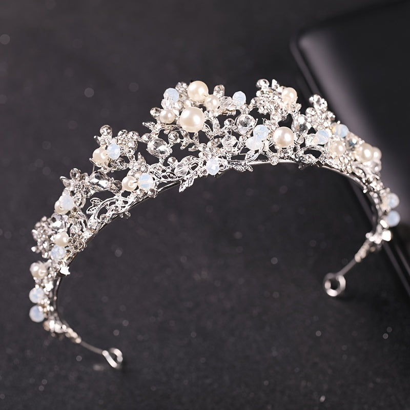 Silvery Crystal Faux Pearl Tiaras And Crowns Headband Rhinestone Hairband Bride