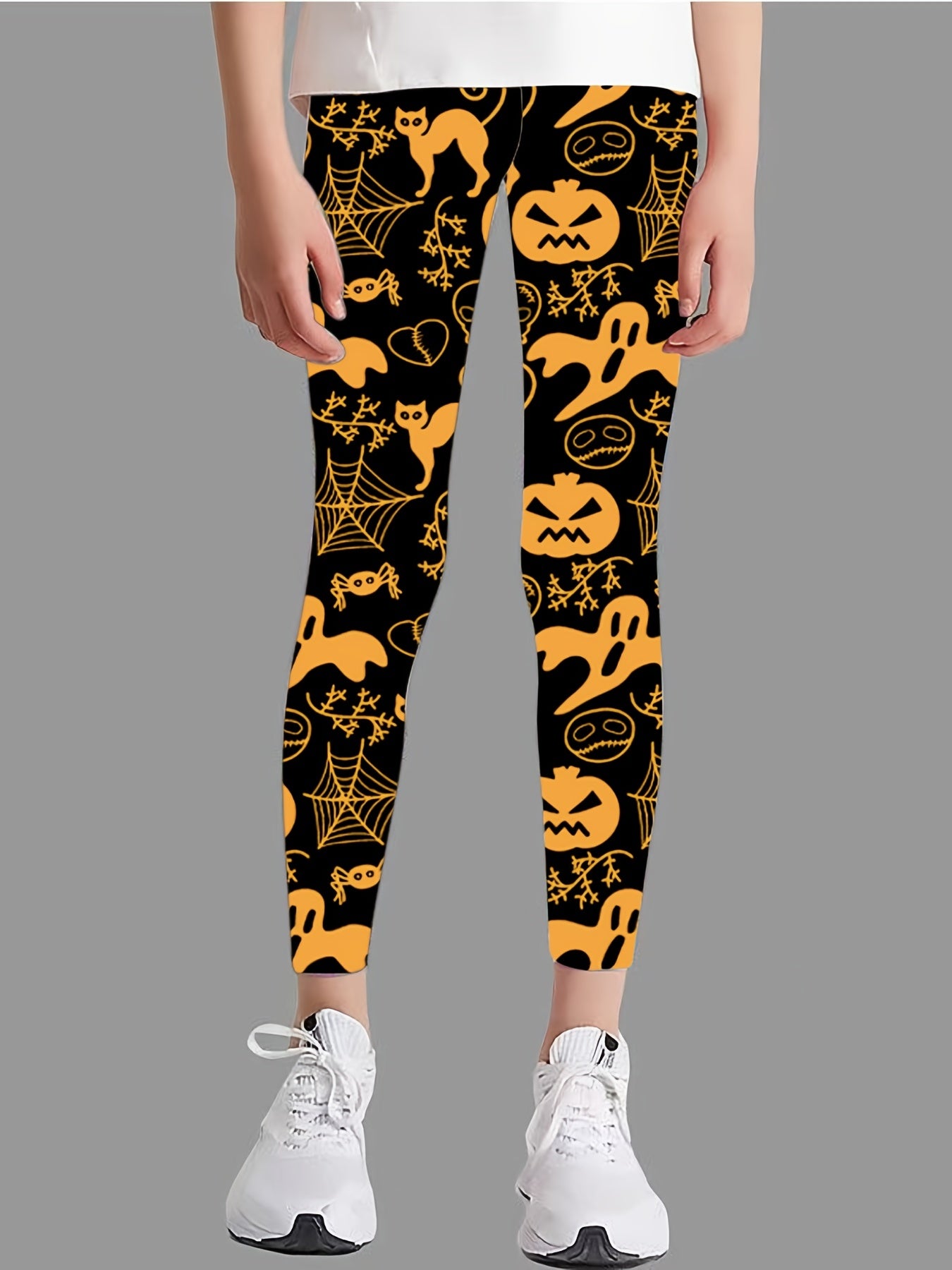 Girl's Skull Full Print Tight Leggings for Halloween