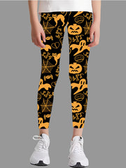 Girl's Skull Full Print Tight Leggings for Halloween