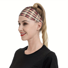 Vintage Plaid Headband Red Checkered Pattern Soft Elastic Fabric