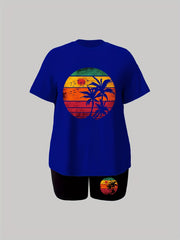  Sun & Tree Print Tee & Shorts Set