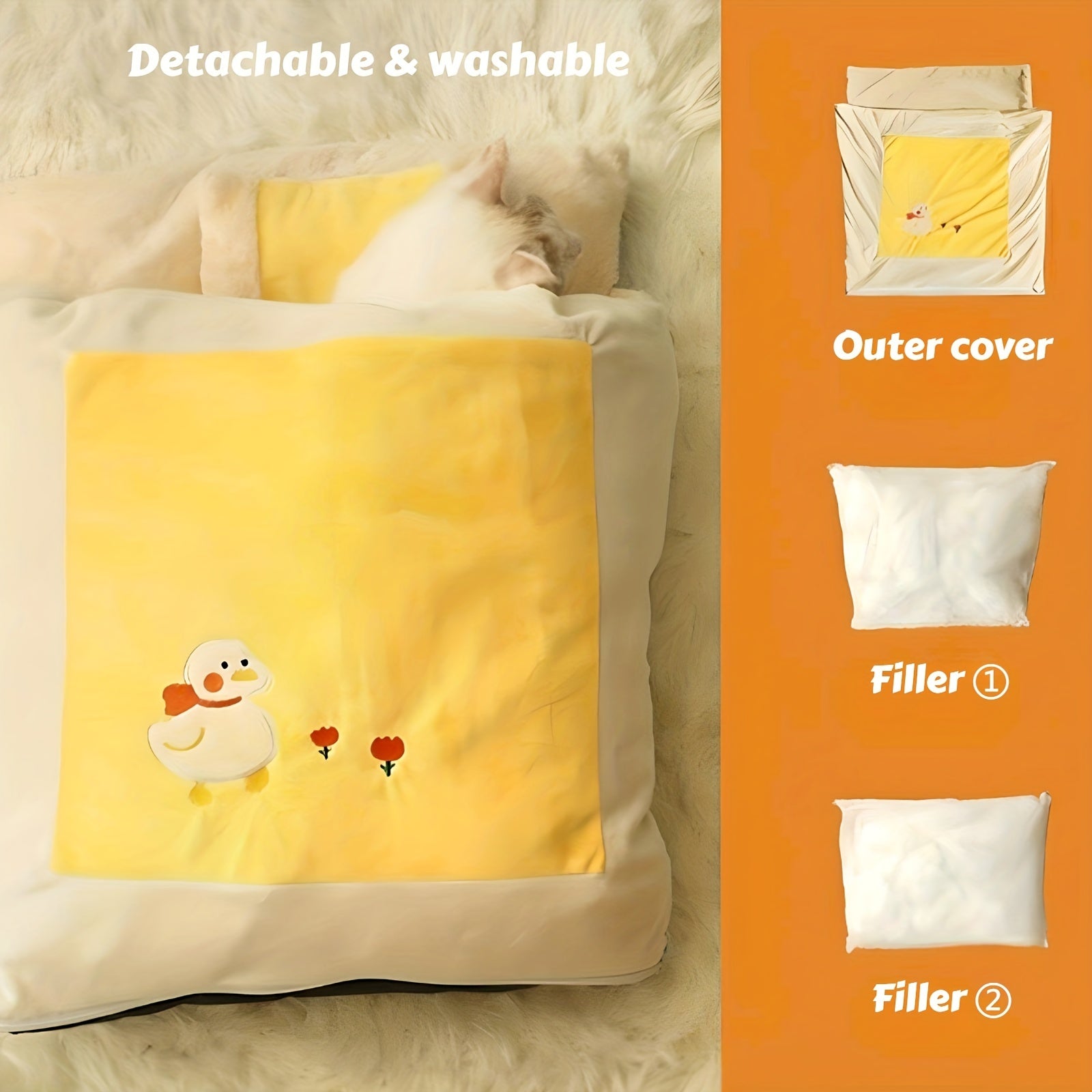 Cat Bed Cave Cat Sleeping Bag Washable Pet Bed Yellow